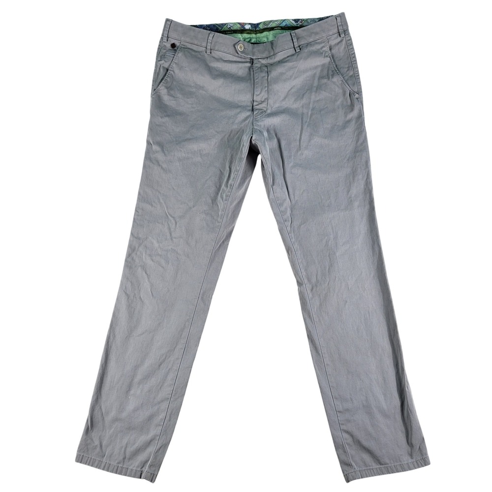 Meyer Pants Men's Size 36x32 Grey Good Bonn Flat Front Cotton Trousers Chinos